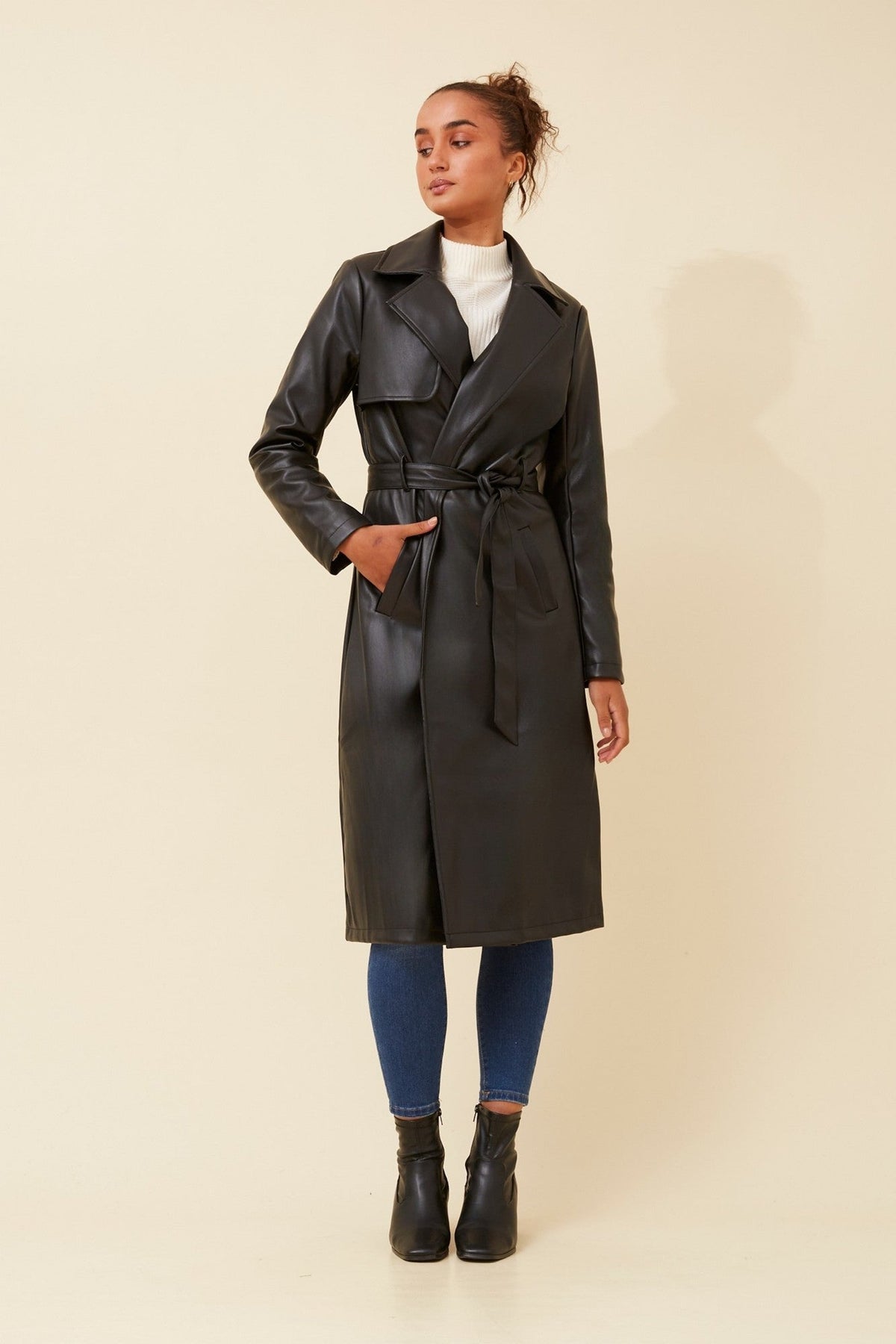 CARTIA VEGAN LEATHER TRENCH COAT (Toffee)