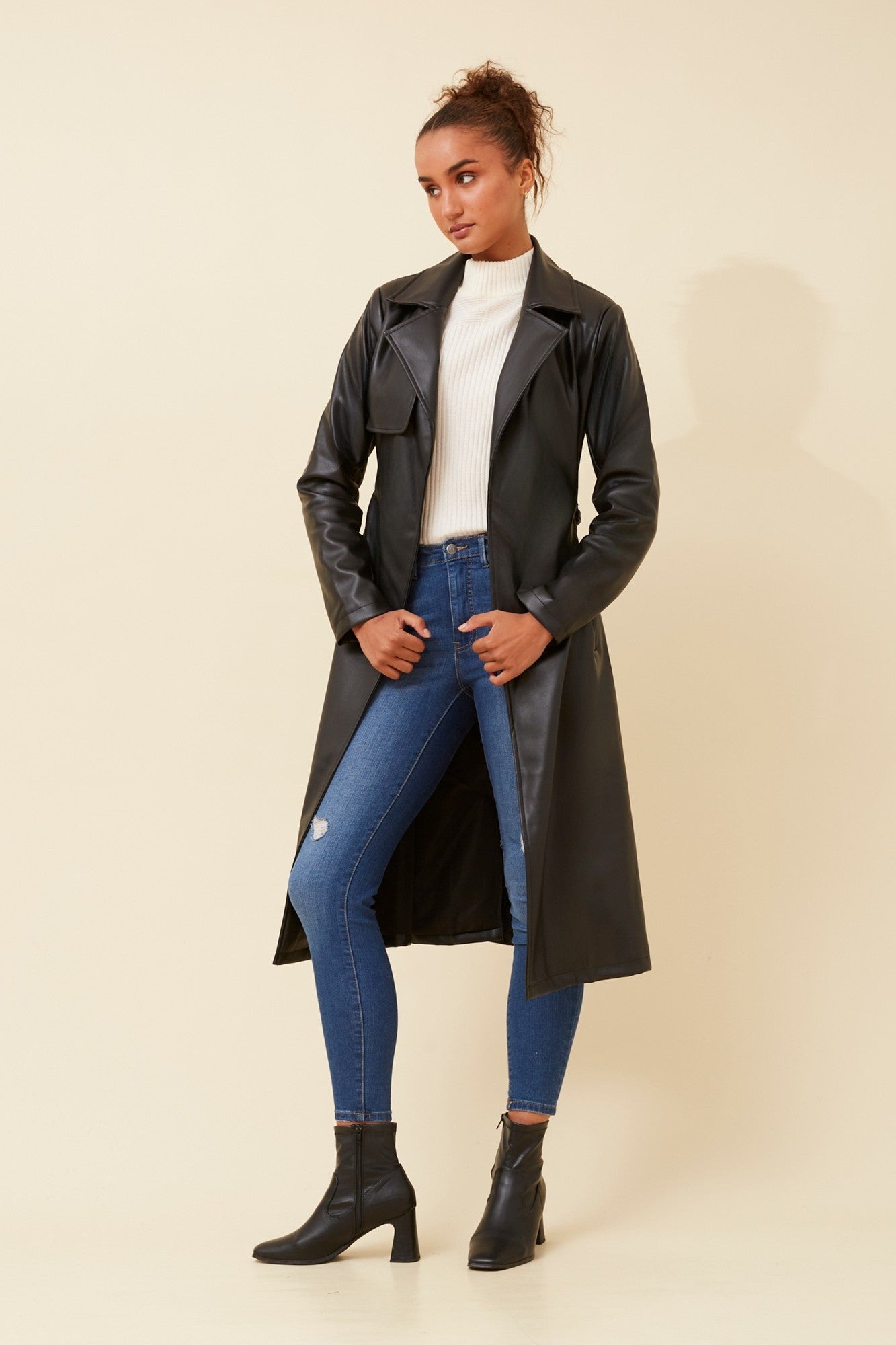 CARTIA VEGAN LEATHER TRENCH COAT (Toffee)