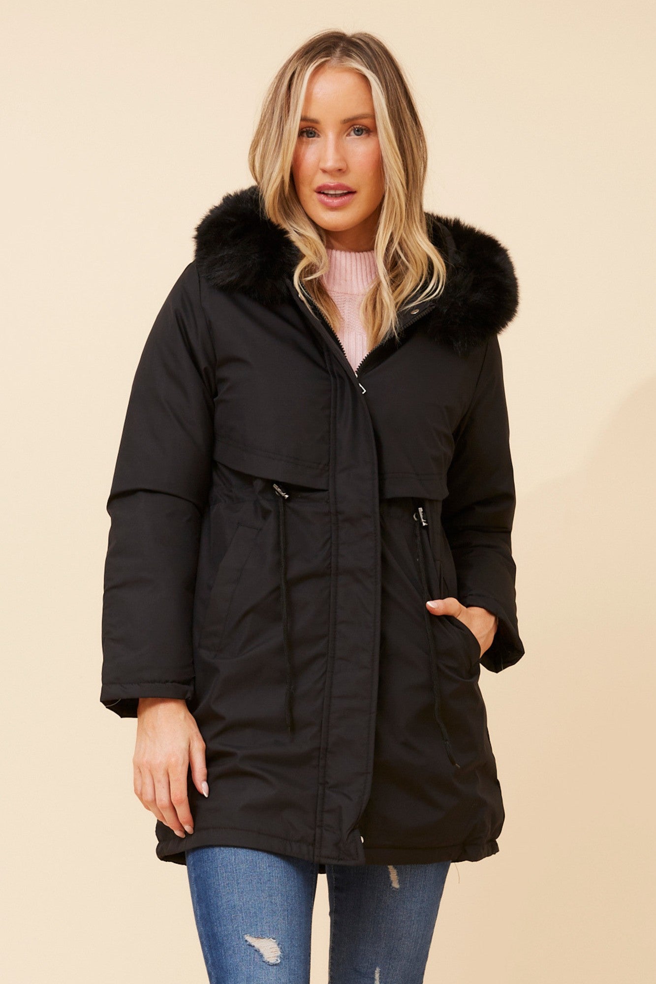 THALASSA FUX FUR PUFFER COAT (Black)