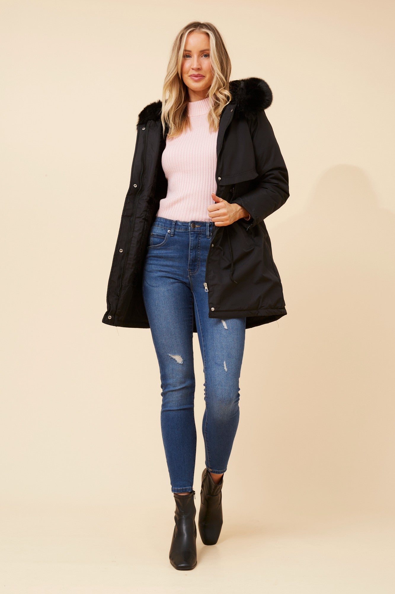 THALASSA FUX FUR PUFFER COAT (Black)