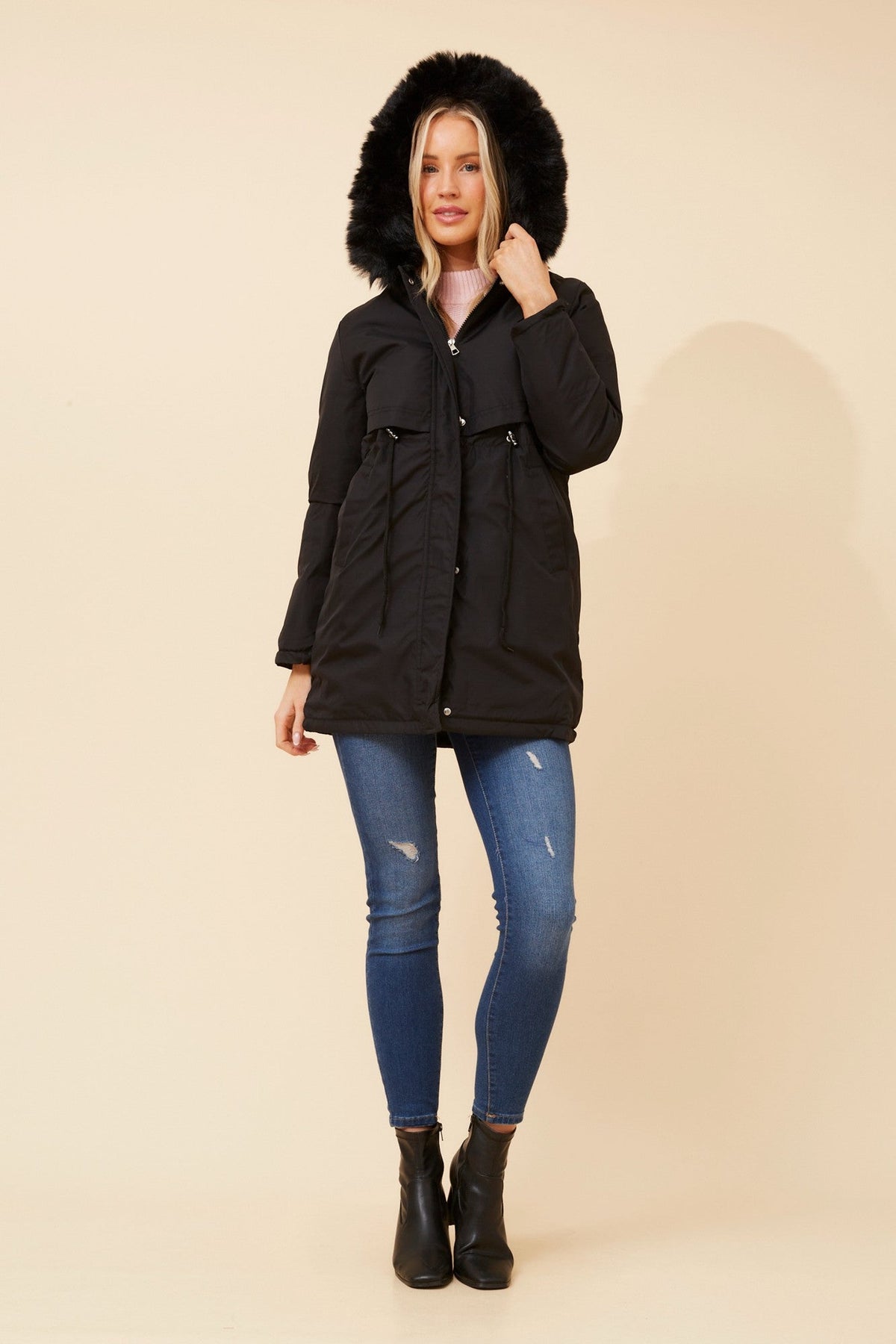 THALASSA FUX FUR PUFFER COAT (Black)