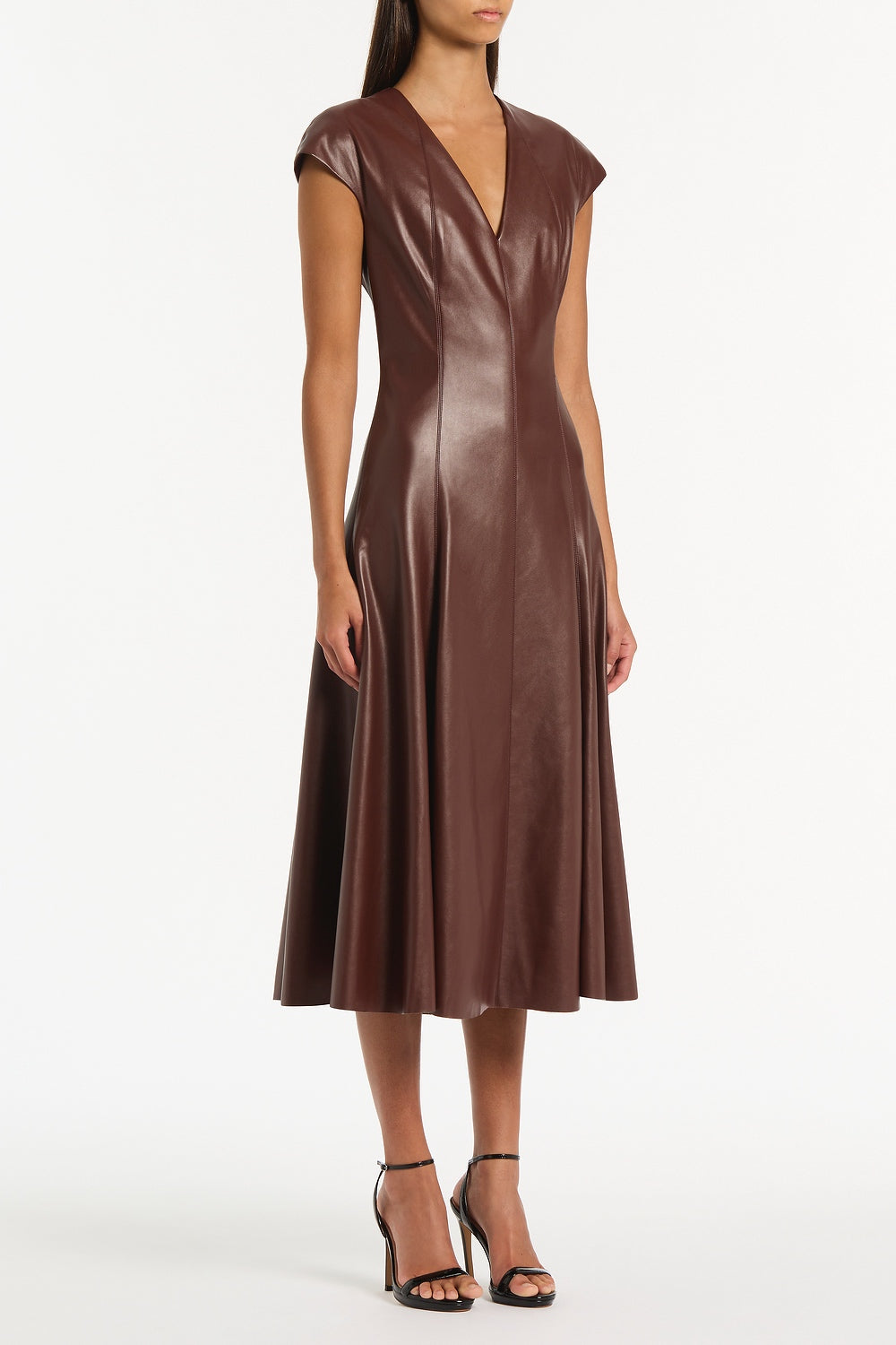 Carla Zampatti Cocoa Faux Leather Panel Dress (Brown)