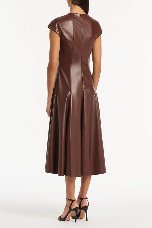 Carla Zampatti Cocoa Faux Leather Panel Dress (Brown)
