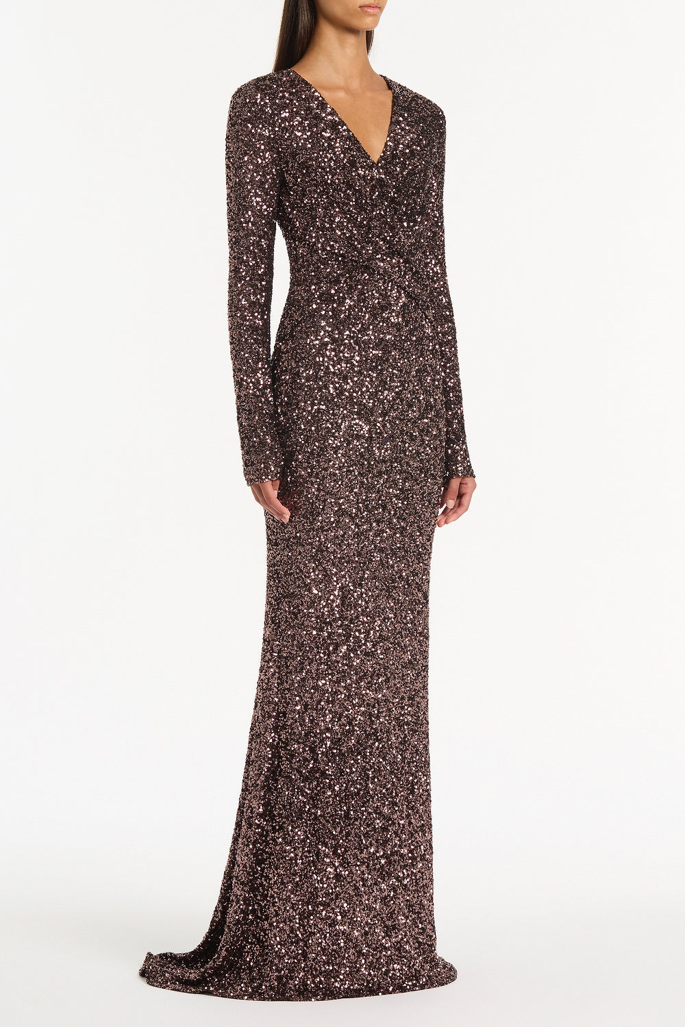 Carla Zampatti Copper Sequin Twist Front Gown (Bronze)