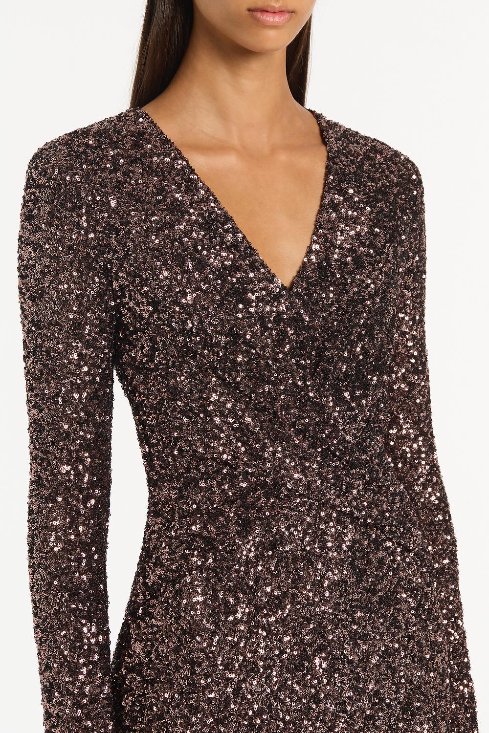 Carla Zampatti Copper Sequin Twist Front Gown (Bronze)