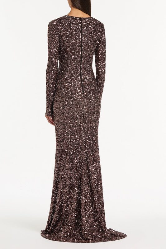 Carla Zampatti Copper Sequin Twist Front Gown (Bronze)