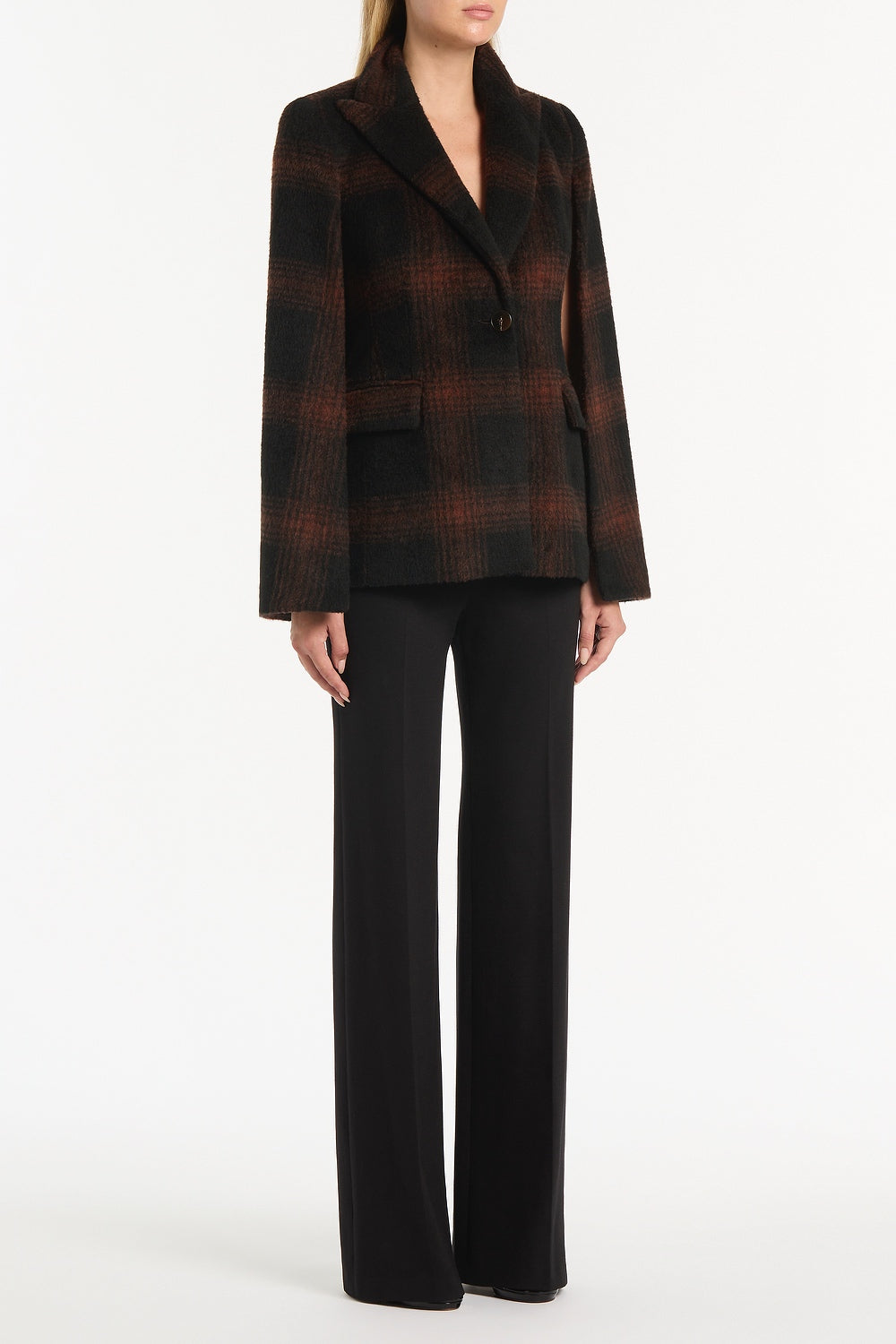 Carla Zampatti Cocoa Wool Check Cape (Brown)