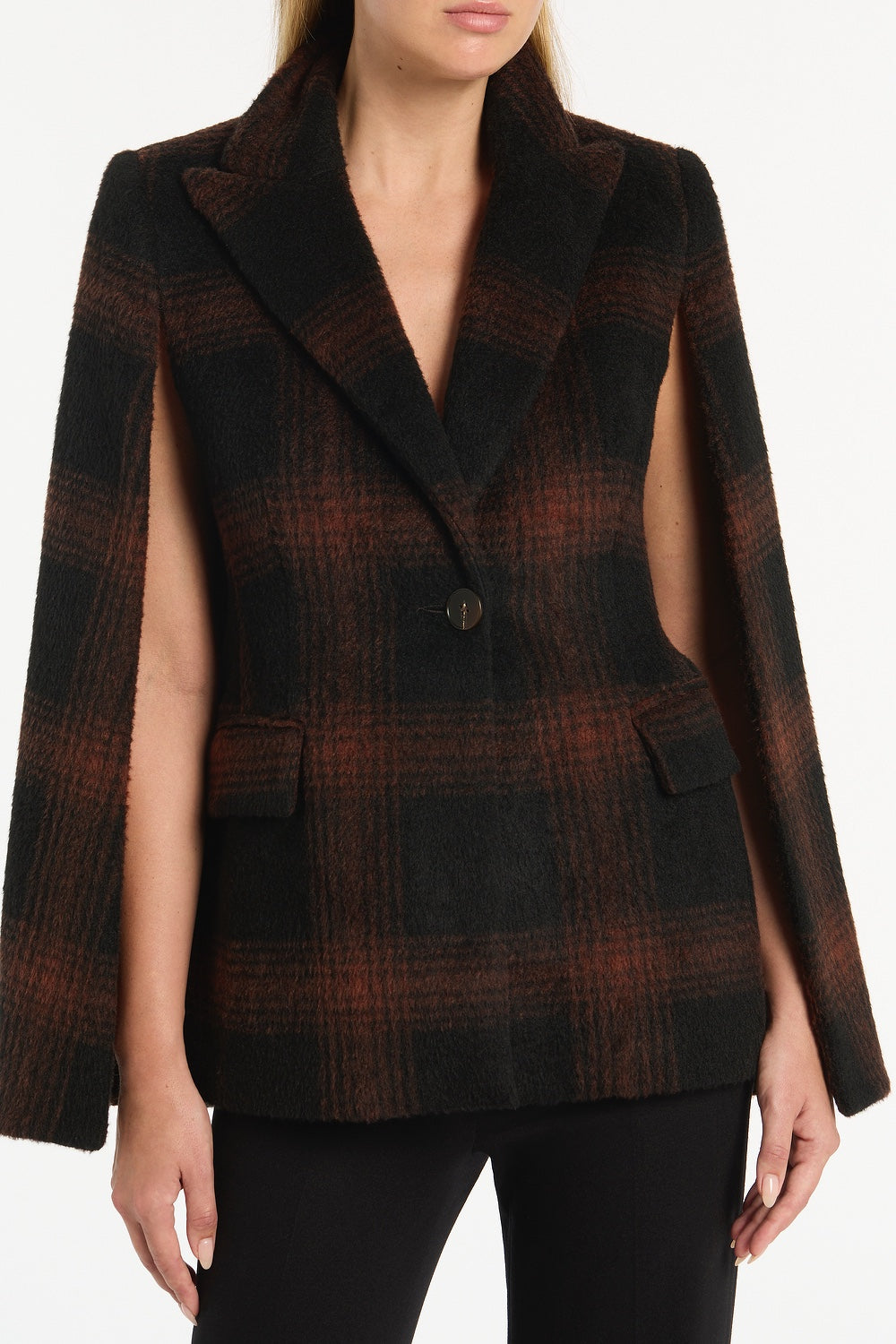 Carla Zampatti Cocoa Wool Check Cape (Brown)