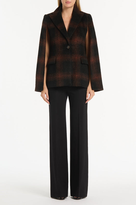 Image of Coats & Jackets. Product name - Cocoa Wool Check Cape in Print colour by brand - Carla Zampatti