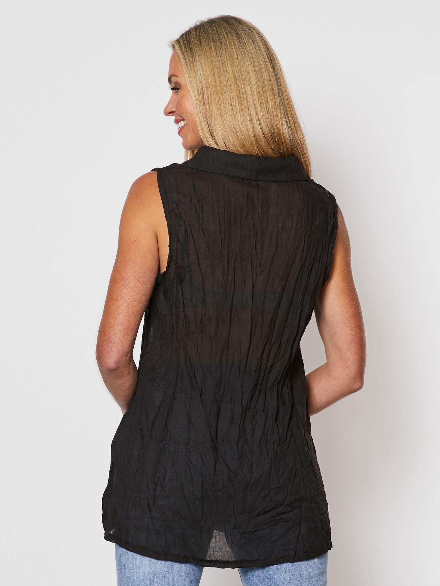 Threadz Sleeveless Crushed Shirt (Black)