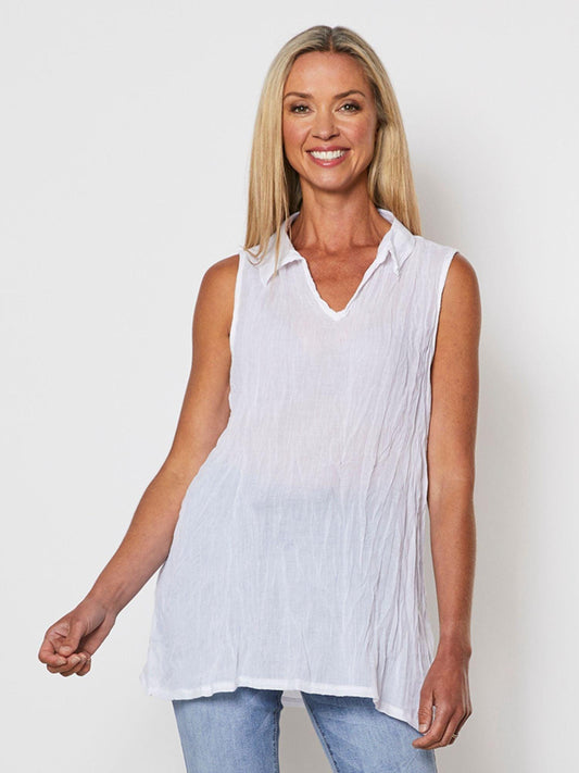 Image of Shirts. Product name - Sleeveless Crushed Shirt White in White colour by brand - Threadz