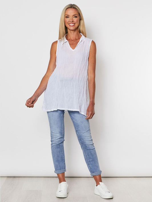 Threadz Sleeveless Crushed Shirt (White)