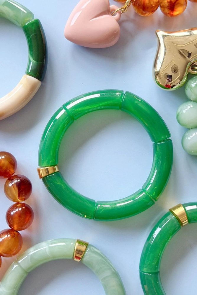 Image of Bracelets. Product name - Tube Bracelet in Emerald colour by brand - Betty Basics