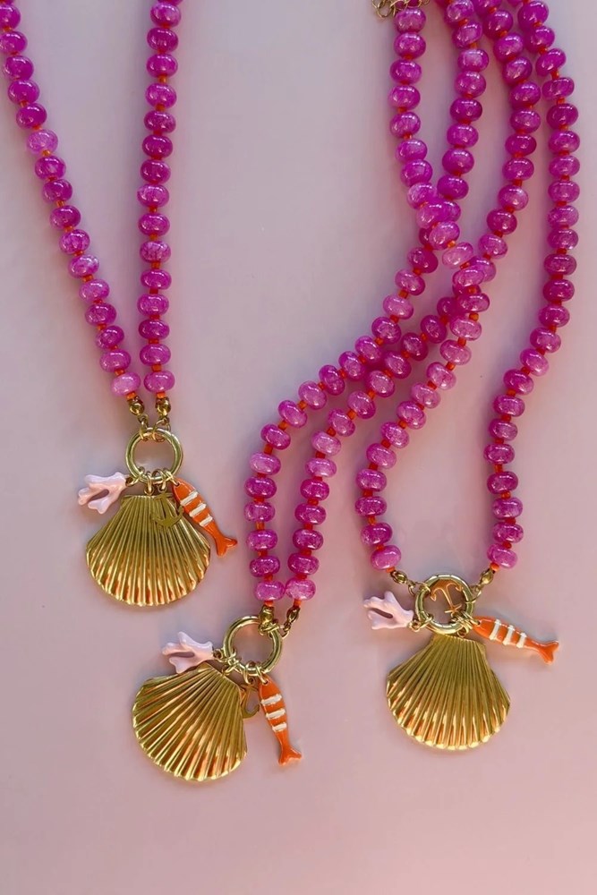 Image of Necklaces. Product name - Shell Yeah Necklace in Pink colour by brand - Betty Basics