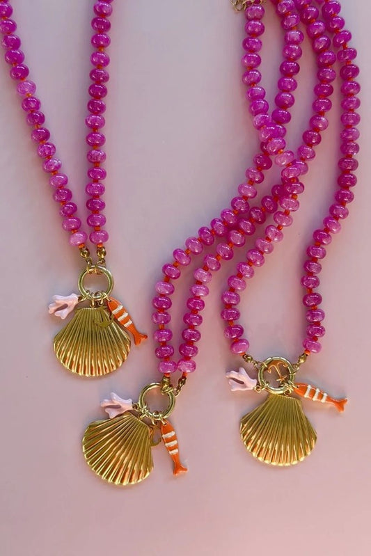 Image of Necklaces. Product name - Shell Yeah Necklace in Pink colour by brand - Betty Basics