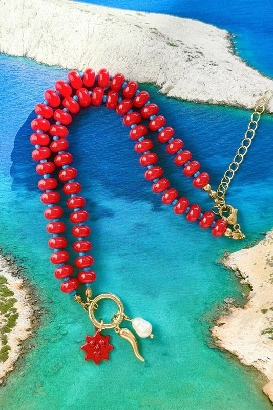 Image of Necklaces. Product name - Buona Fortuna Necklace in Red colour by brand - Betty Basics