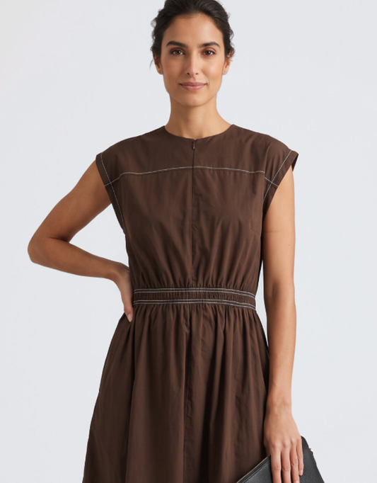 365 Days Cooper Contrast Stitch Dress (Chocolate/White)