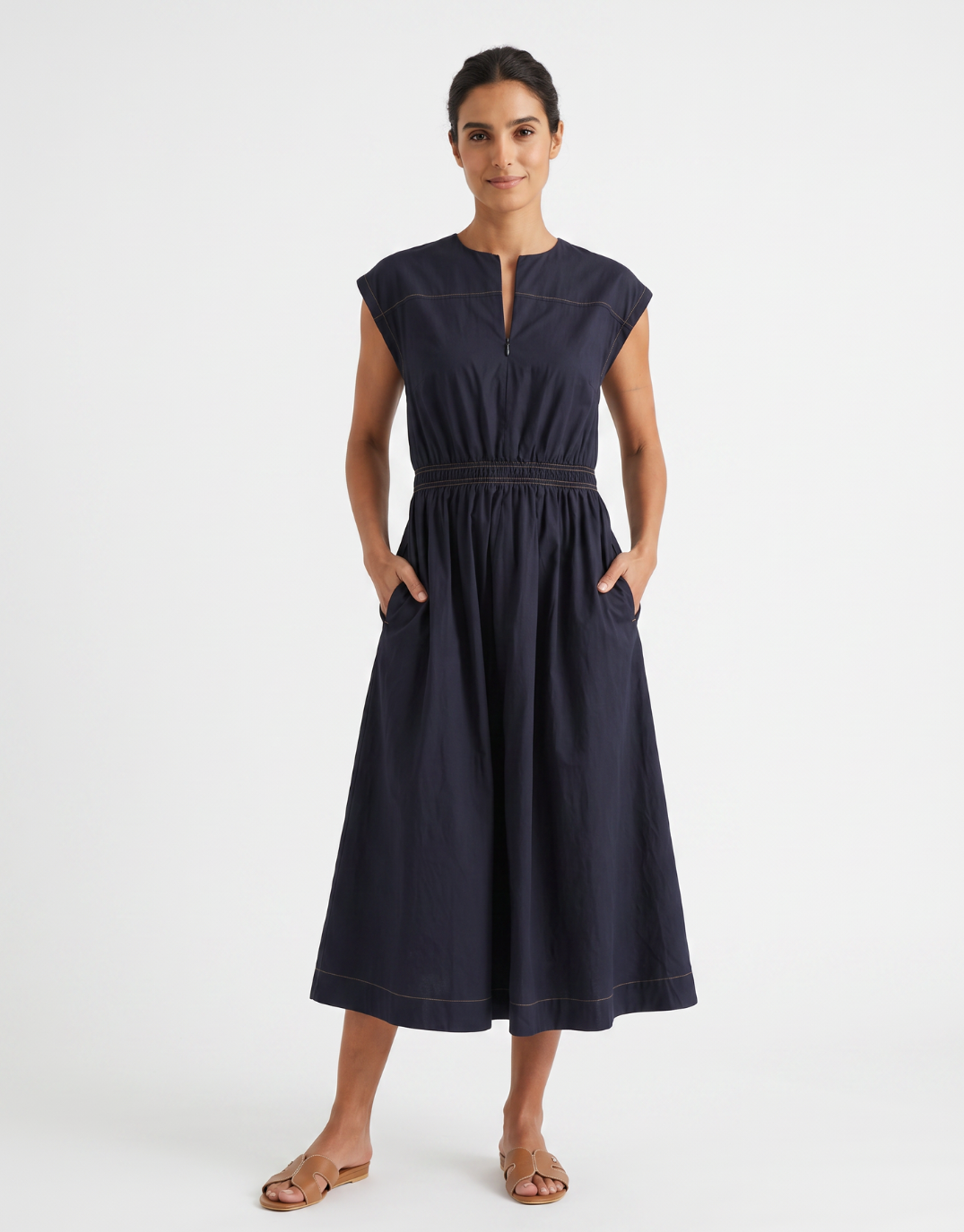 365 Days Cooper Contrast Stitch Dress (Navy/Tan)