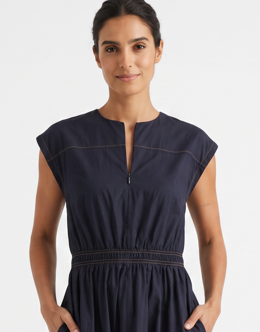 365 Days Cooper Contrast Stitch Dress (Navy/Tan)