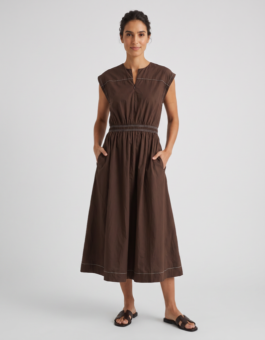 Image of Dresses. Product name - Cooper Contrast Stitch Dress Chocolate/White in Chocolate/White colour by brand - 365 Days
