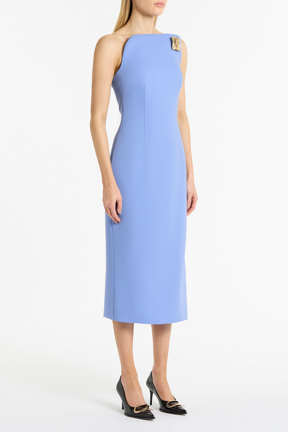 Carla Zampatti Cornflower Crepe Asymmetric Dress (Blue)