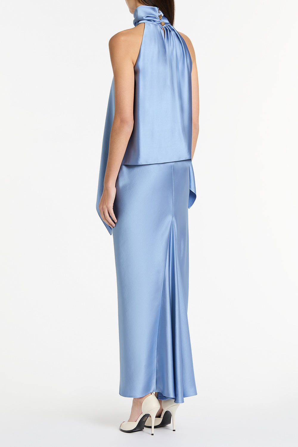 Carla Zampatti Cornflower Satin Bias Skirt (Blue)
