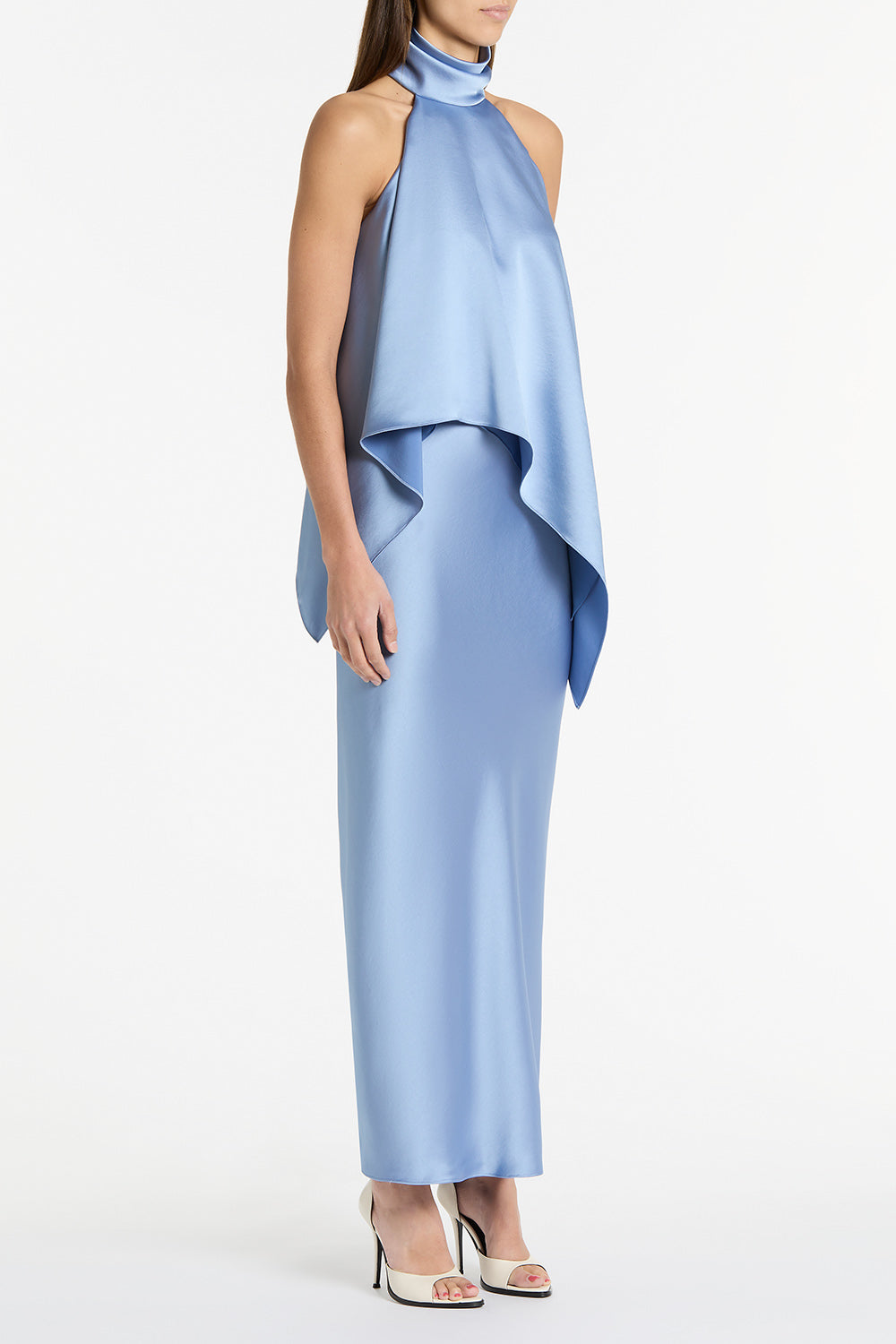 Carla Zampatti Cornflower Satin Bias Skirt (Blue)