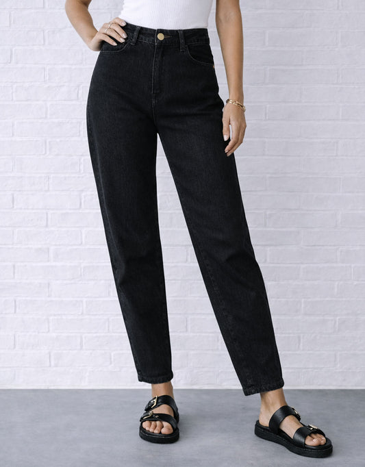 Image of Jeans. Productname: Harper Stretch Mum Barrel Jean - in Black colour by brand - Country Denim