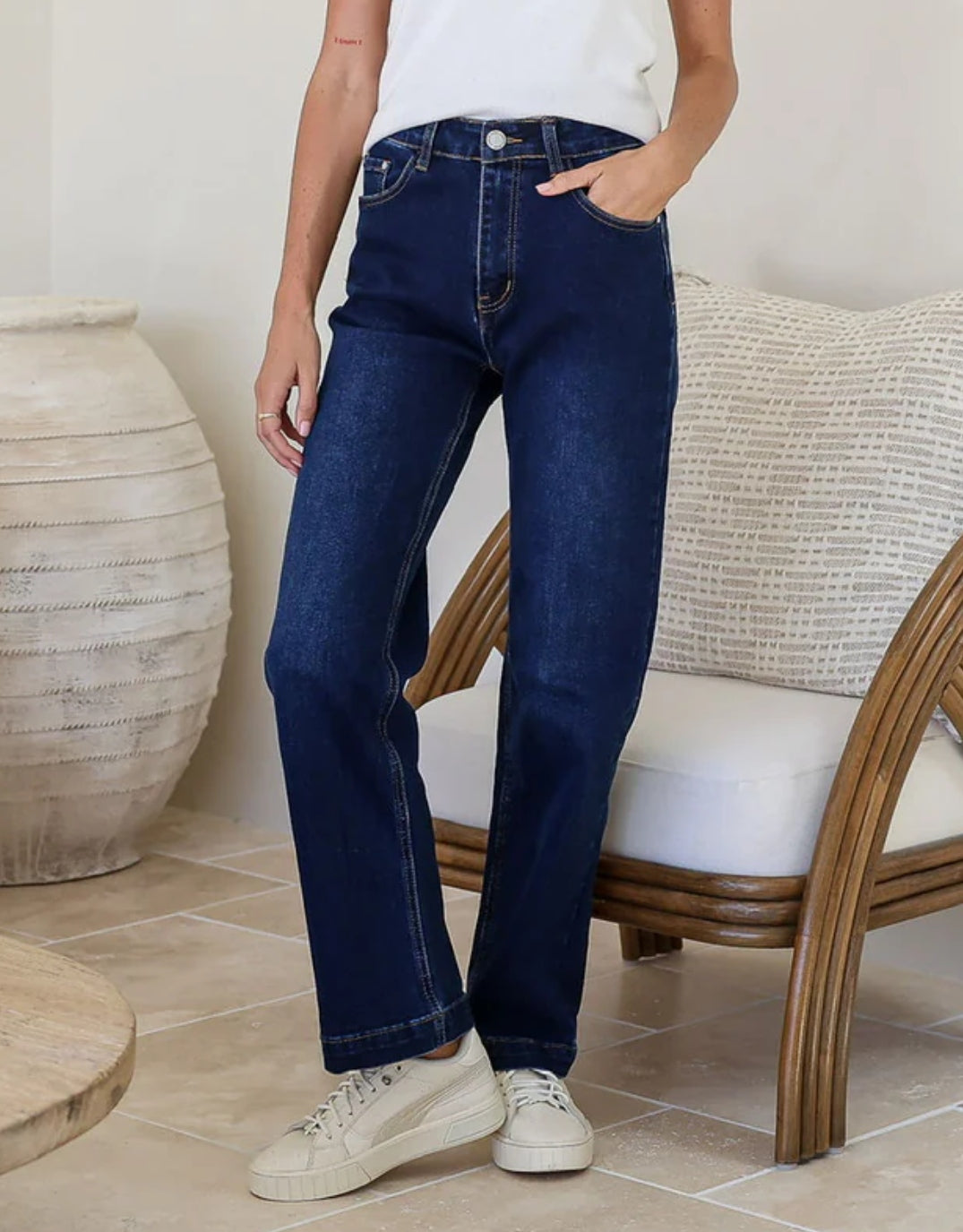 Image of Jeans. Product name - Naomi Stretch Straight Leg Jean Indigo in Indigo colour by brand - Country Denim