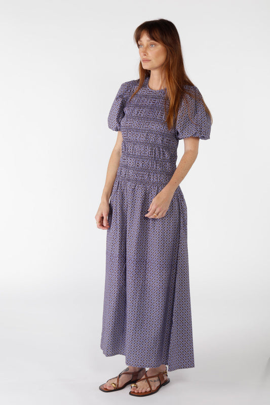Cowgirl Surfer Aava Shirred Dress Navy (Red)