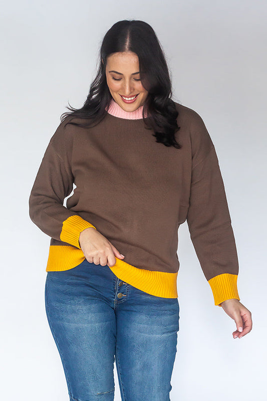 Image of a model wearing Outerwear. Productname: Cowgirl Surfer Emery Pullover Chocolate in Chocolate colour by brand - Cowgirl Surfer