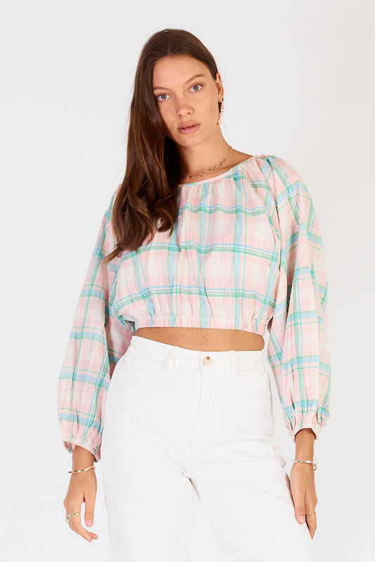 Image of a model wearing Tops. Productname: Cowgirl Surfer Flos Top Aqua in Aqua colour by brand - Cowgirl Surfer