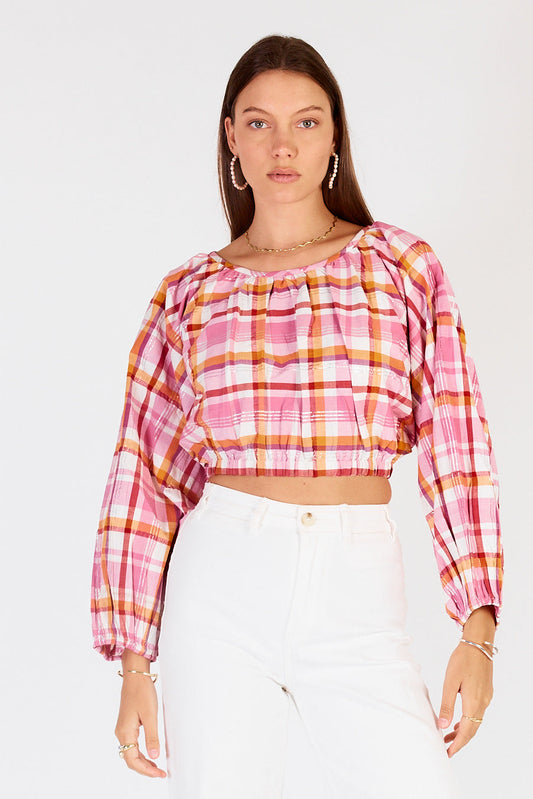 Image of a model wearing Tops. Productname: Cowgirl Surfer Flos Top Pink in Pink colour by brand - Cowgirl Surfer