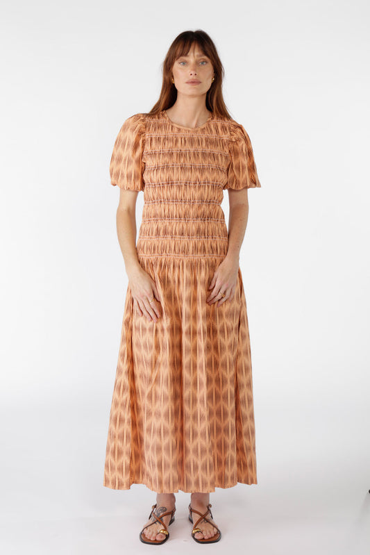 Image of Dresses. Productname: Cowgirl Surfer Mano Shirred Maxi Chocolate in Red colour by brand - Cowgirl Surfer