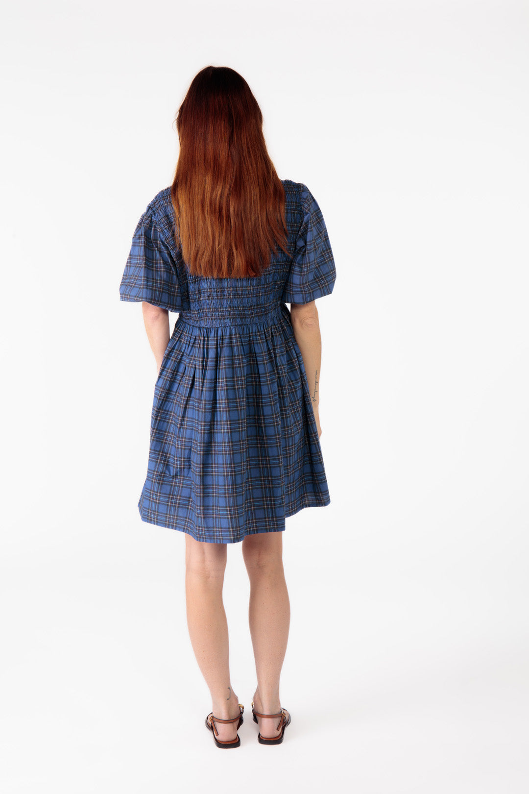Cowgirl Surfer Parquet Shirred Dress (Blue)