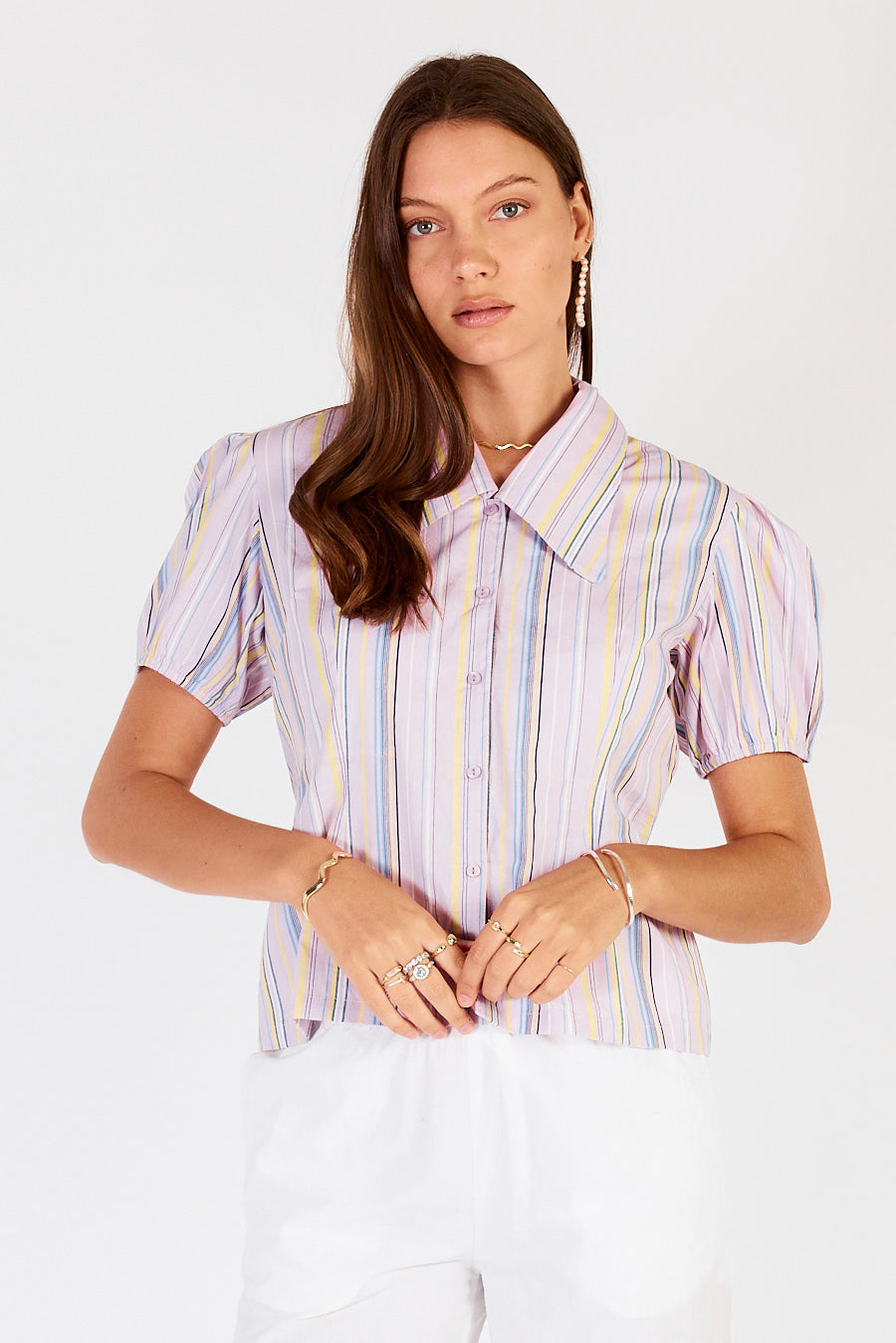 Image of a model wearing Tops. Productname: Cowgirl Surfer Pastille Top Musk in Musk colour by brand - Cowgirl Surfer