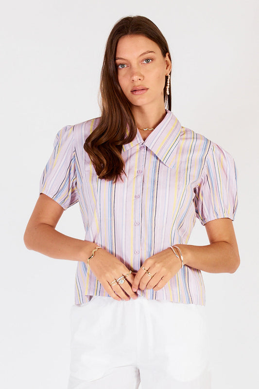 Image of a model wearing Tops. Productname: Cowgirl Surfer Pastille Top Musk in Musk colour by brand - Cowgirl Surfer