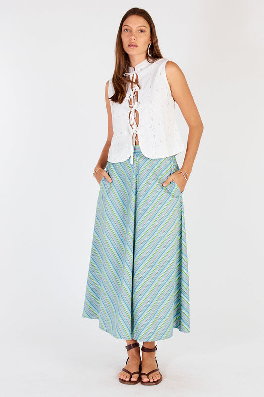 Image of a model wearing Skirts. Productname: Cowgirl Surfer Pastille Skirt Blue in Blue colour by brand - Cowgirl Surfer