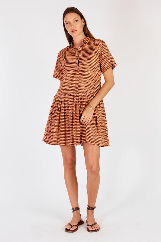 Image of Dresses. Productname: Cowgirl Surfer Torus Pleated Mini Chocolate in Chocolate colour by brand - Cowgirl Surfer