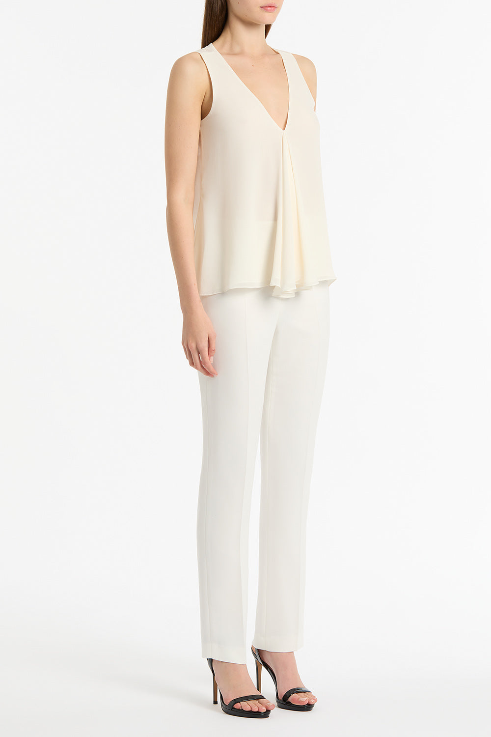 Carla Zampatti Georgette Fluted Tank (Cream)