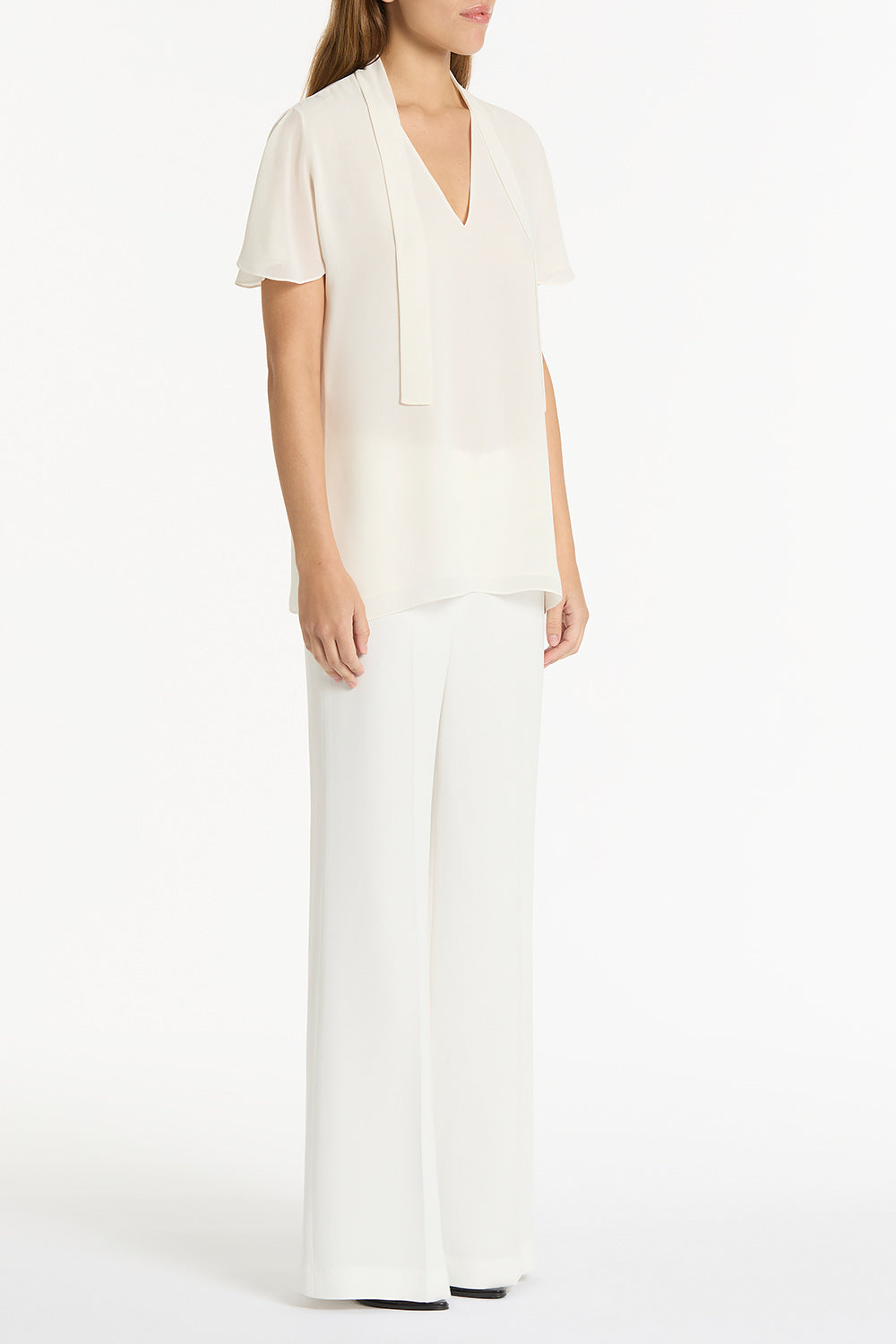 Carla Zampatti Georgette Fluted Tie Top (Cream)