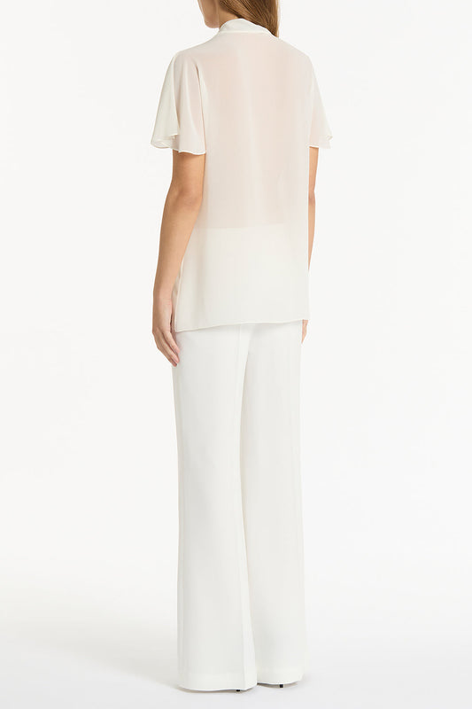 Carla Zampatti Georgette Fluted Tie Top (Cream)