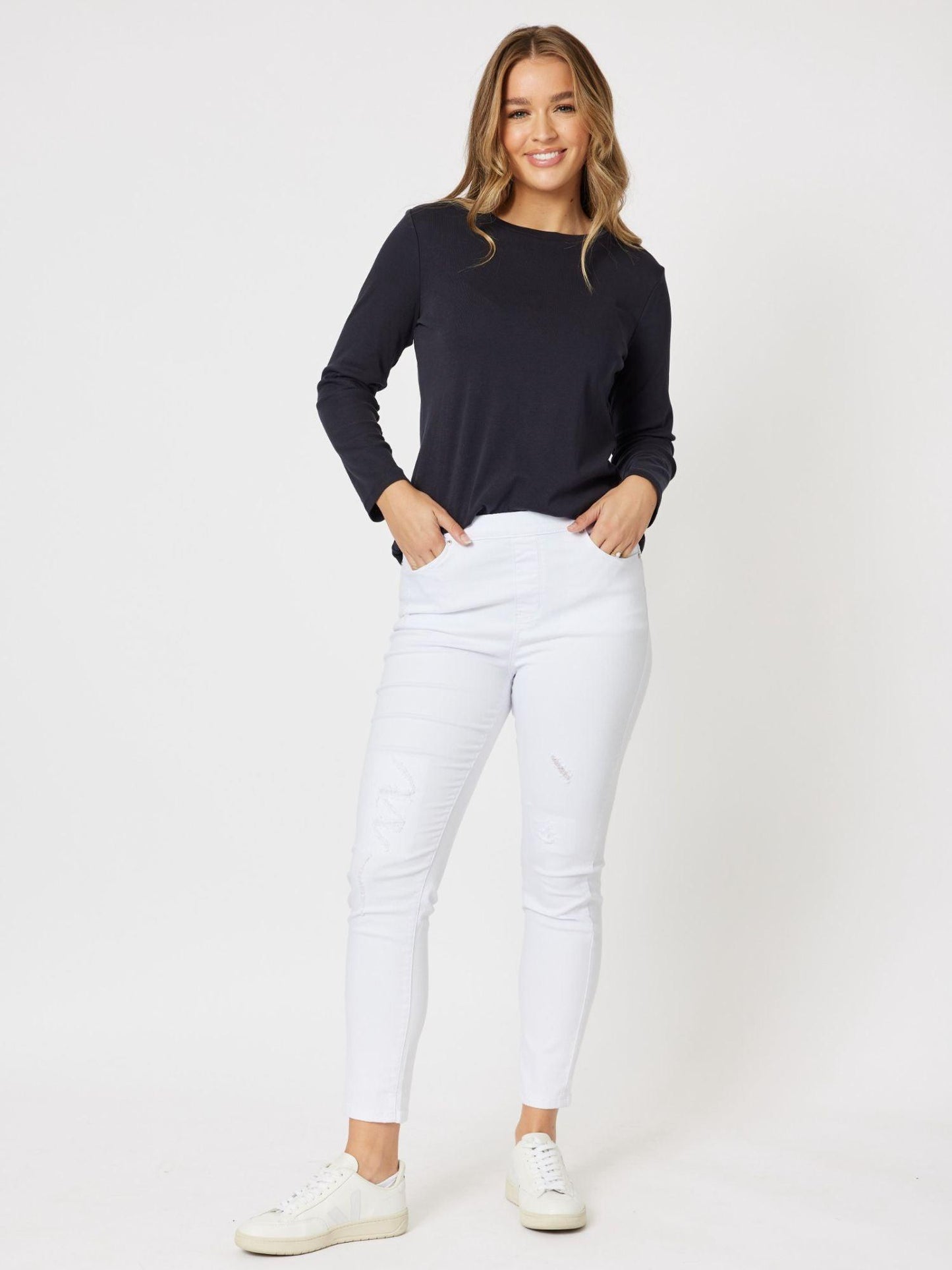 Gordon Smith Long Sleeve Crew Neck Top (Navy)