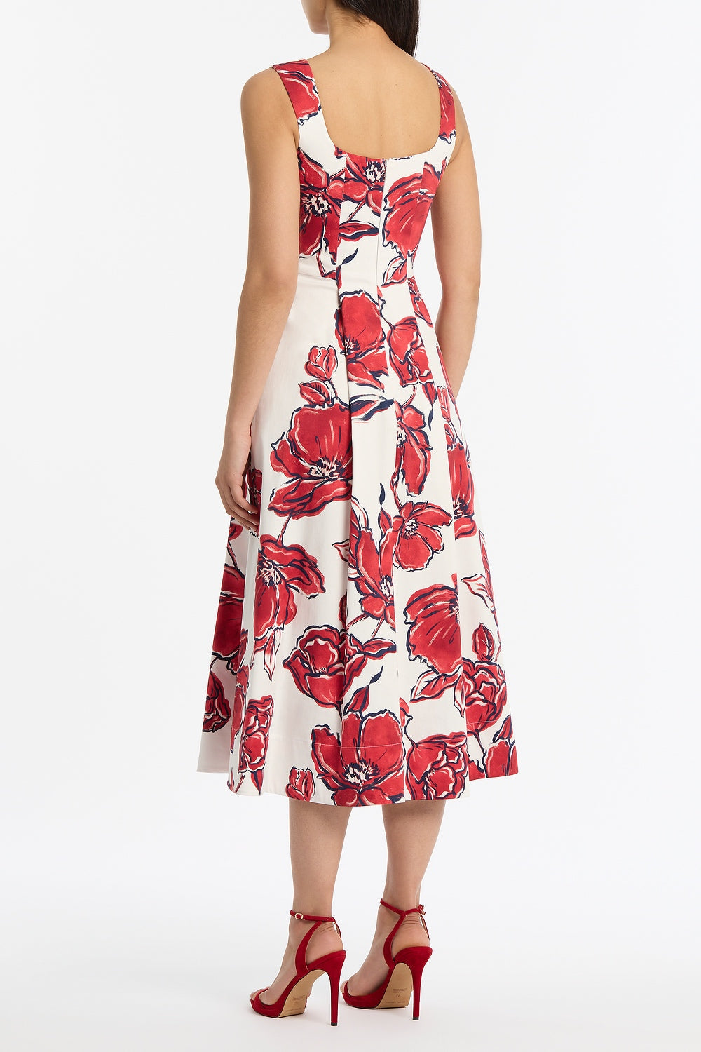 Carla Zampatti Crimson Bouquet Sateen Panelled Midi Dress (Red)