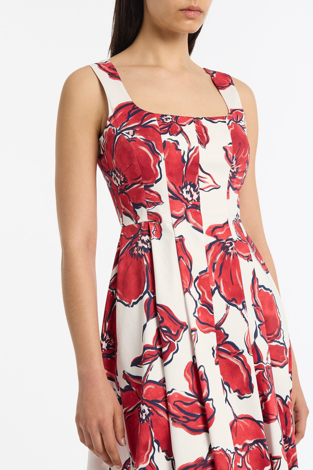 Carla Zampatti Crimson Bouquet Sateen Panelled Midi Dress (Red)