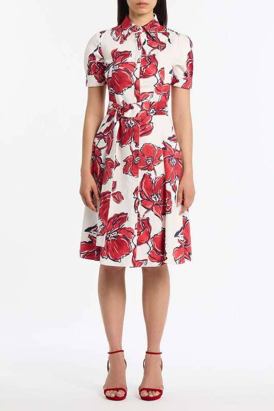 Image of Dresses. Product name - Crimson Bouquet Sateen Shirt Dress in Red colour by brand - Carla Zampatti