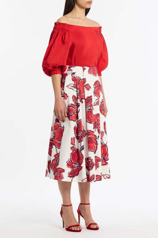 Carla Zampatti Crimson Linen Blend Off-Shoulder Top (Red)