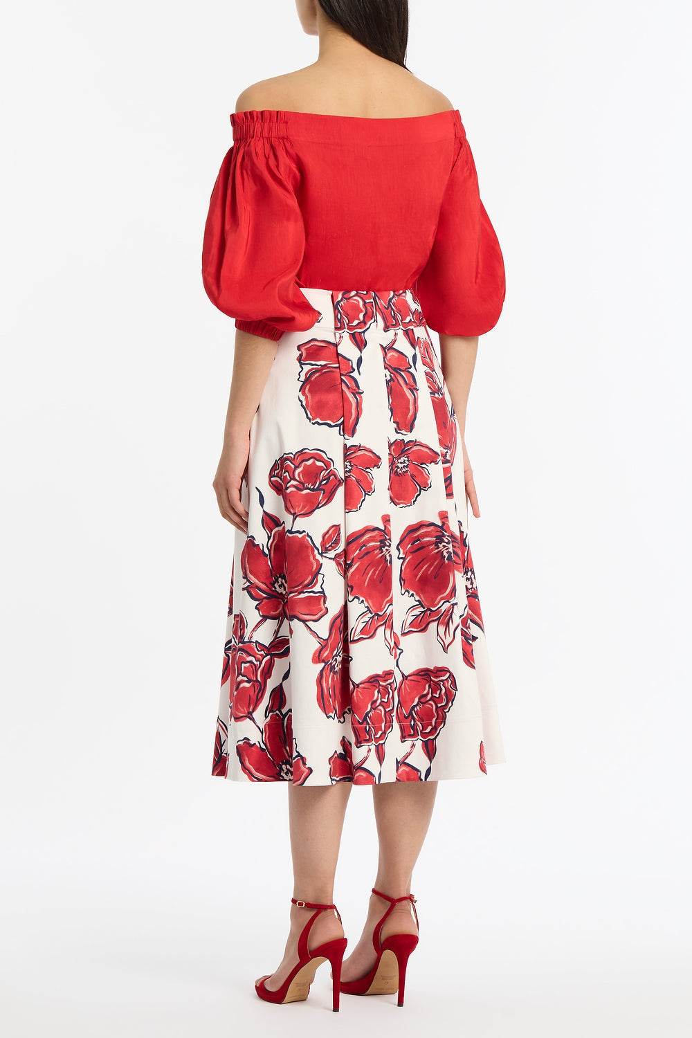 Carla Zampatti Crimson Linen Blend Off-Shoulder Top (Red)