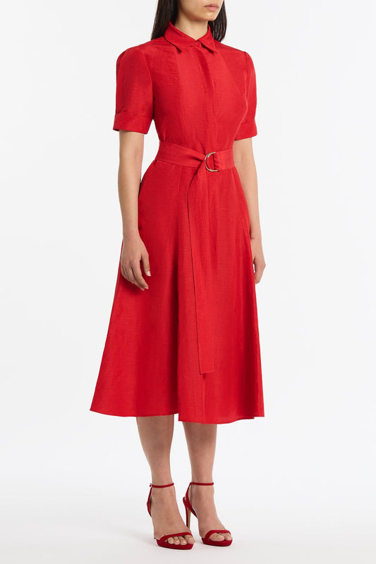 Carla Zampatti Crimson Linen Blend Shirt Dress (Red)