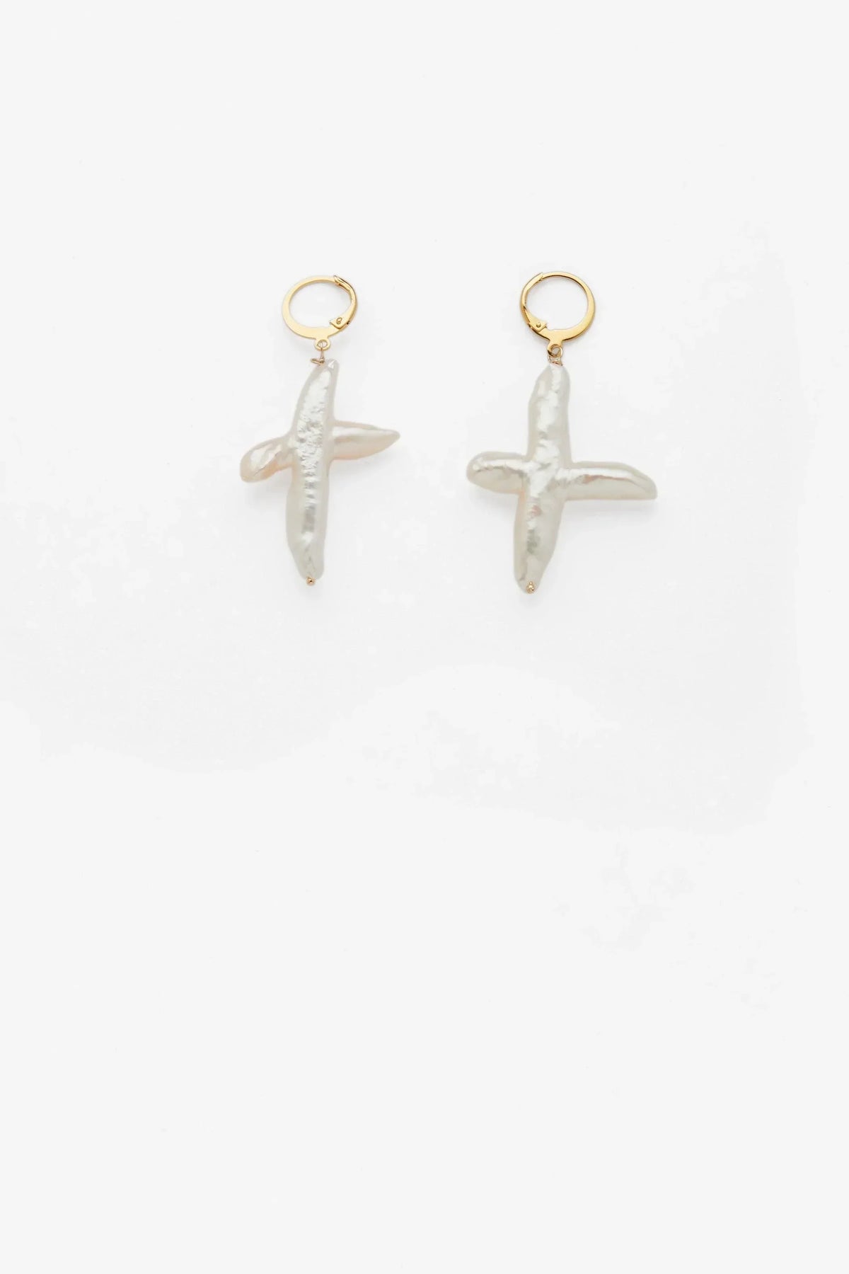 Image of Earrings. Product name - Cross Pearl Earrings in colour by brand - Reliquia Jewellery